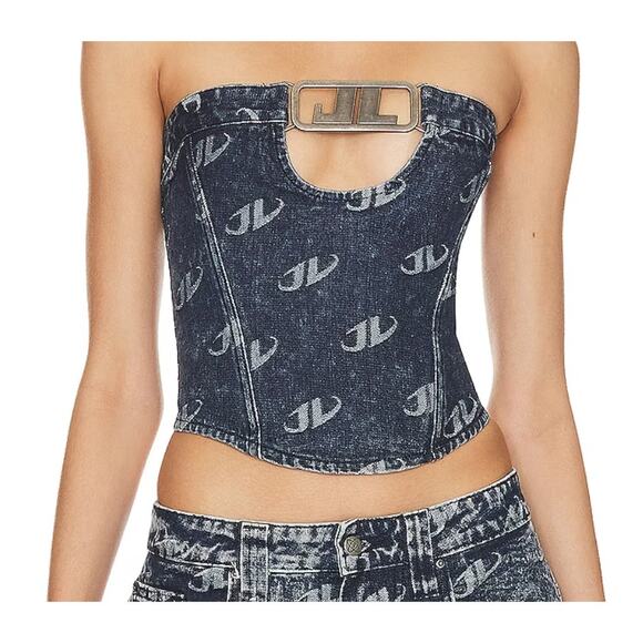 Jaded London Tops - Jaded London Womens Monogram Strapless Corset Top In Denim Blue Size US 4